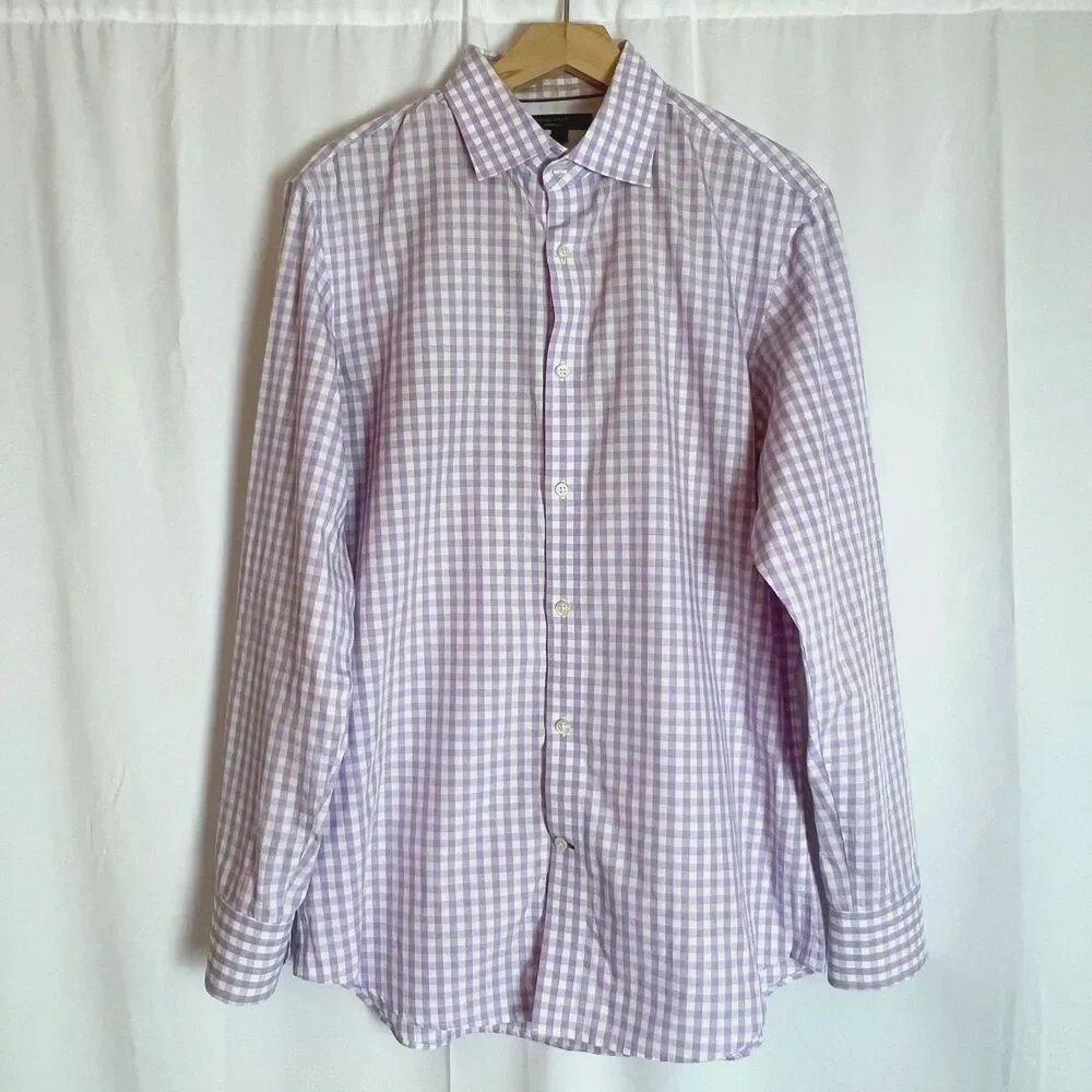 Banana Republic Men's Purple White Check Pattern Button Down Shirt Size M